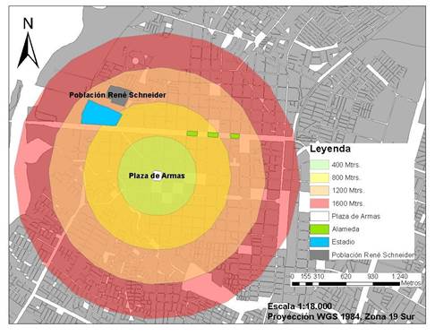 Mapa de centralidad de la Poblaci&oacute;n Ren&eacute; Schneider. 