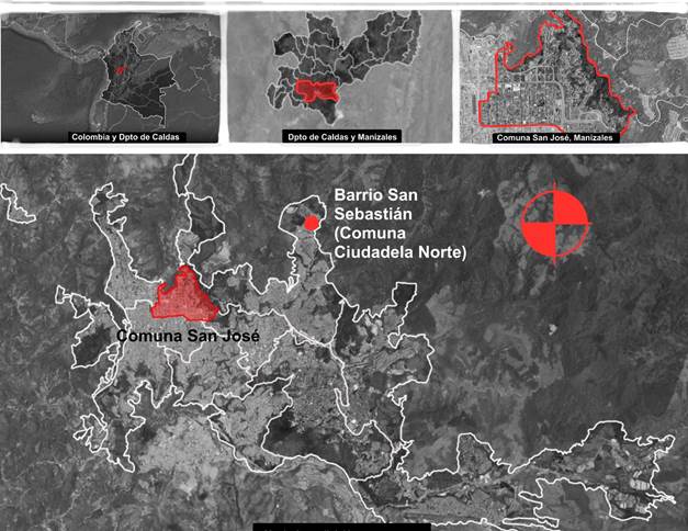 Localizaci&oacute;n general de la Comuna San Jos&eacute; de Manizales en el centro expandido de la ciudad. 