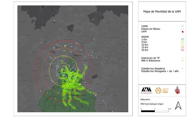 Mapa de la residencia de los alumnos regulares y m�s rezagados de la muestra. 