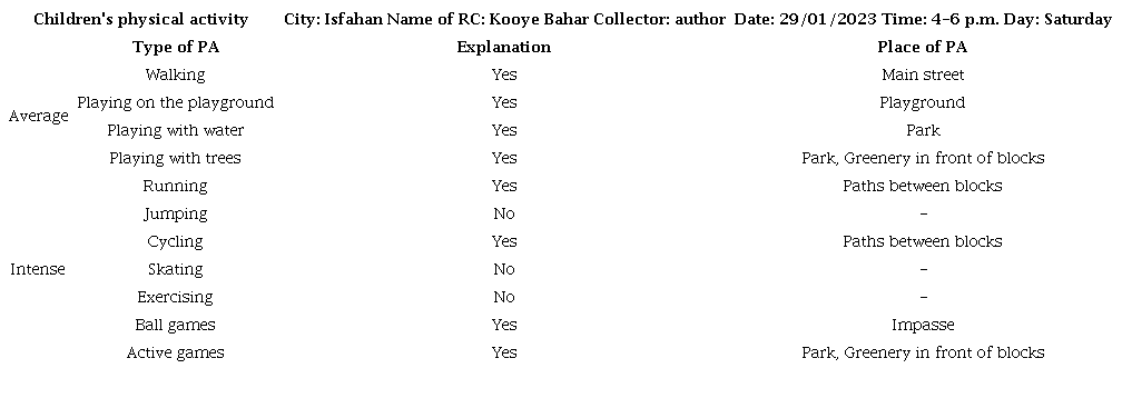 Sample of children&rsquo;s PA evaluation form. 
