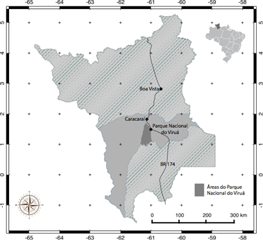 Mapa de localiza&ccedil;&atilde;o
do Parque Nacional do Viru&aacute; - Caracara&iacute; -
RR