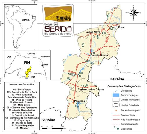 Localiza&ccedil;&atilde;o da
&aacute;rea proposta para o Geoparque Serid&oacute;