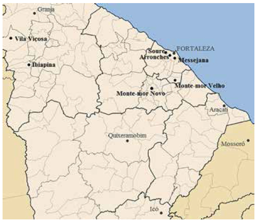 Locais de atua&ccedil;&atilde;o dos &iacute;ndios do Cear&aacute; na Confedera&ccedil;&atilde;o do Equador