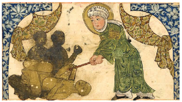Abraham destruye los &iacute;dolos de los Sabeos, Al-Biruni, al-Athar al-Baqiya (The Chronology of the Nations), Tabriz, Iran, 707/1307-8, Edinburg University Library, Ms. 161, folio 88v.
