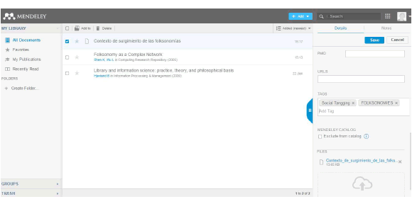 Creación de etiquetas en Mendeley