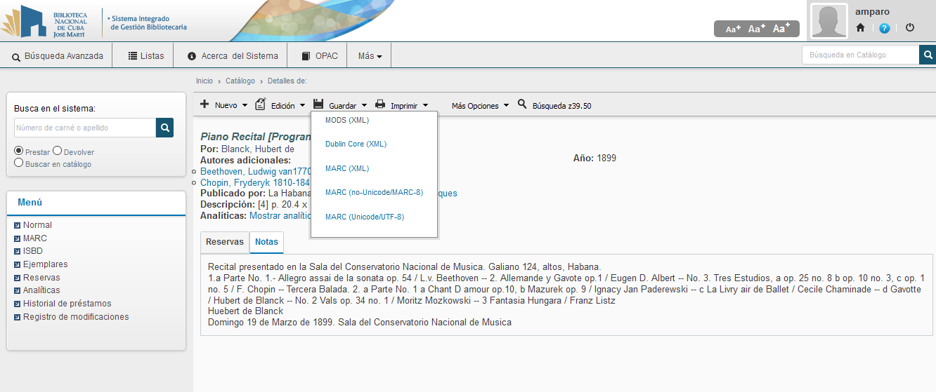 Tipos de formatos deexportaci&oacute;n en el sistema Koha