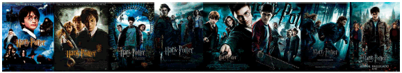 Carteles de las
pel&iacute;culas de la saga Harry Potter. Montaje de elaboraci&oacute;n propia