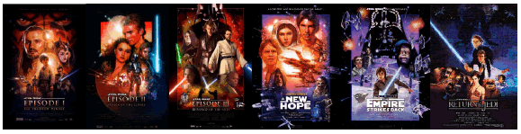 Carteles de las
pel&iacute;culas de la saga Star Wars. Montaje de elaboraci&oacute;n propia