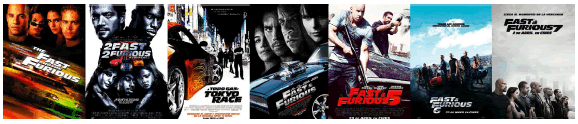 Carteles de las
pel&iacute;culas de la saga Fast and Furious. Montaje de elaboraci&oacute;n propia