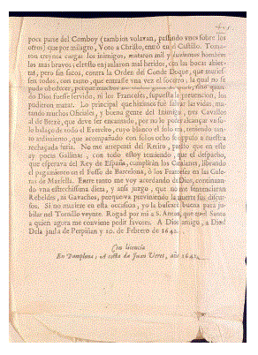 Colof&oacute;n Relaci&oacute;n verdadera dela grande batalla que huvo entre franceses y espa&ntilde;oles, sobre el socorro de Perpi&ntilde;an, a los 29 de enero de 1642 (Biblioteca P&uacute;blica de &Eacute;vora, Res. 440).