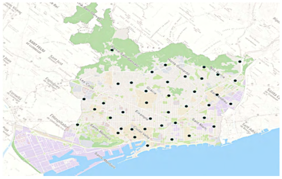 Distribucin de bibliotecas segn distritos de Barcelona 