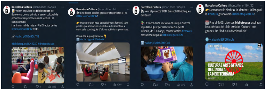 Ejemplos de difusin en redes sociales sobre las bibliotecas de Barcelona
