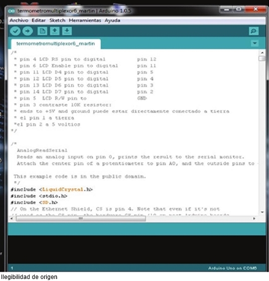 Ambiente de desarrollo de arduino.