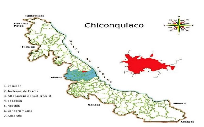 Ubicaci&oacute;n geogr&aacute;fica del municipio de Chiconquiaco, Veracruz (SEFIPLAN, 2015).