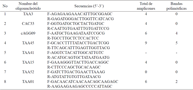 Oligonucleótidos SSR utilizados para detectar polimorfismos en C. aurantifolia y C. limon.