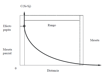 Representación típica de la función de covarianza.