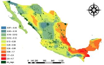 Distribución espacial del promedio de lluvia (mm) esperada en época de secas.