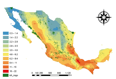 Lluvia promedio (mm) diaria esperada en el mes más húmedo de la temporada de lluvias.
