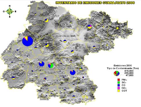 Inventario de emisiones para el estado de Guanajuato. Fuente: tomado del inventario de emisiones Guanajuato (2006).