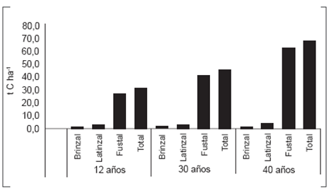 Carbono almacenado en la biomasa aérea de los bosques estudiados. 