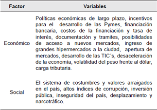 Estructura de los factores socioecon&oacute;micos objeto de estudio