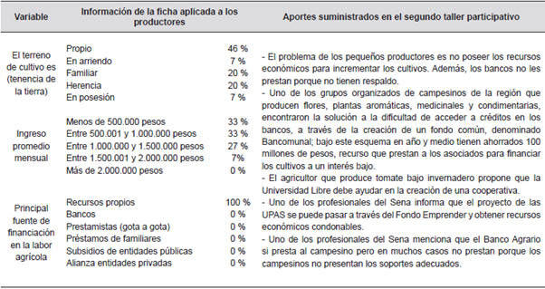 Triangulación variables tenencia de la tierra, ingreso promedio mensual y principal fuente de financiación en la labor agrícola