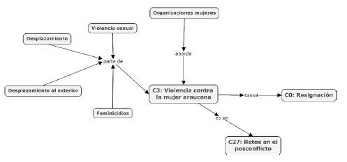 Red sem&aacute;ntica considera &uacute;nicamente "C3: Violencia contra la mujer araucana". 