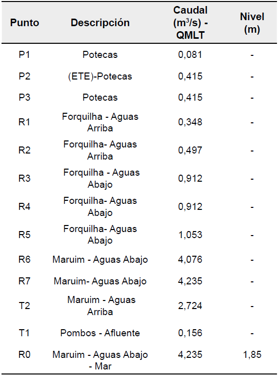 Condiciones de contorno en la verificaci&oacute;n del modelo hidr&aacute;ulico.