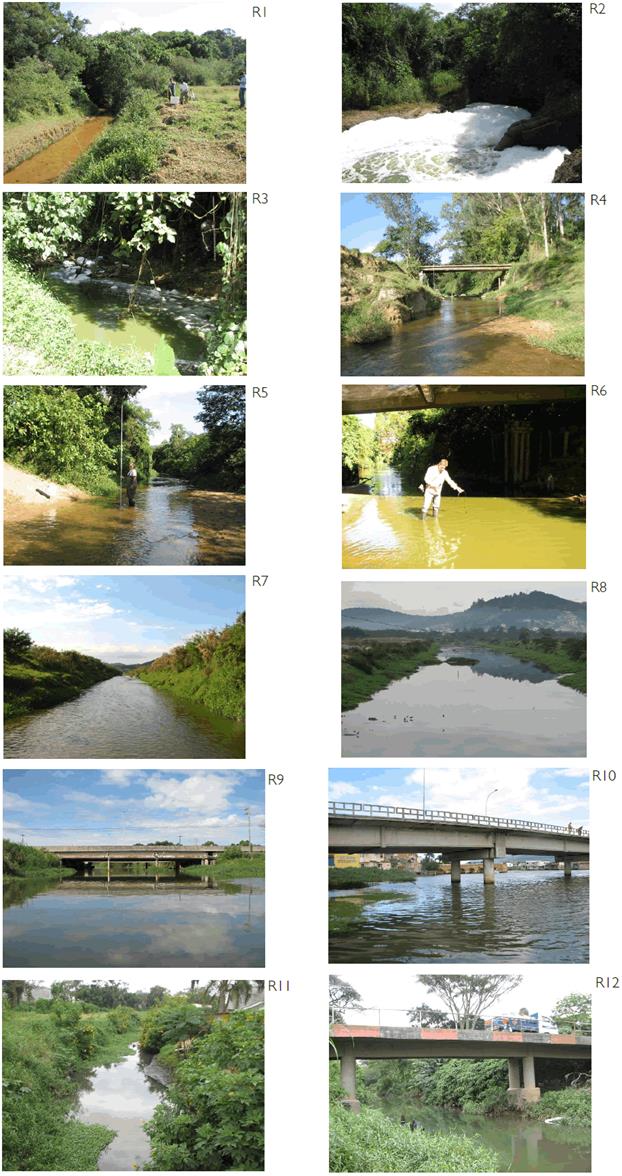 Fotograf&iacute;as de los 12 puntos de monitoreo de calidad de agua: P1, ETE, P3, R1, R2, R3, R4, R5, R6, R7, T1, T2.