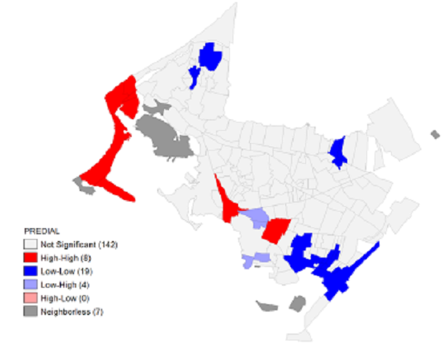 Mapa de clustering espacial del pago promedio del impuesto predial en el periodo 2010-2019