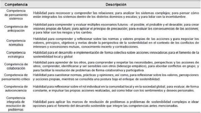 Las competencias clave del desarrollo sostenible.