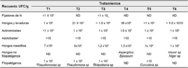 Resultados del análisis microbiológico en los diferentes tratamientos analizados