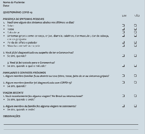 Question&aacute;rio de sa&uacute;de