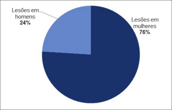 Distribuição das lesões por sexo