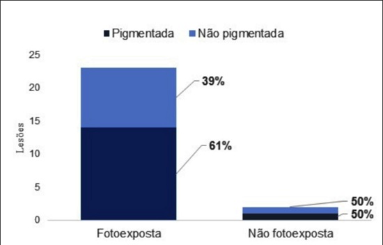 Distribuição das lesões por fotoexposição e pigmentação à clínica