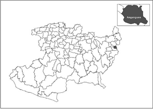 Ubicación del municipio de Angangueo, Michoacán