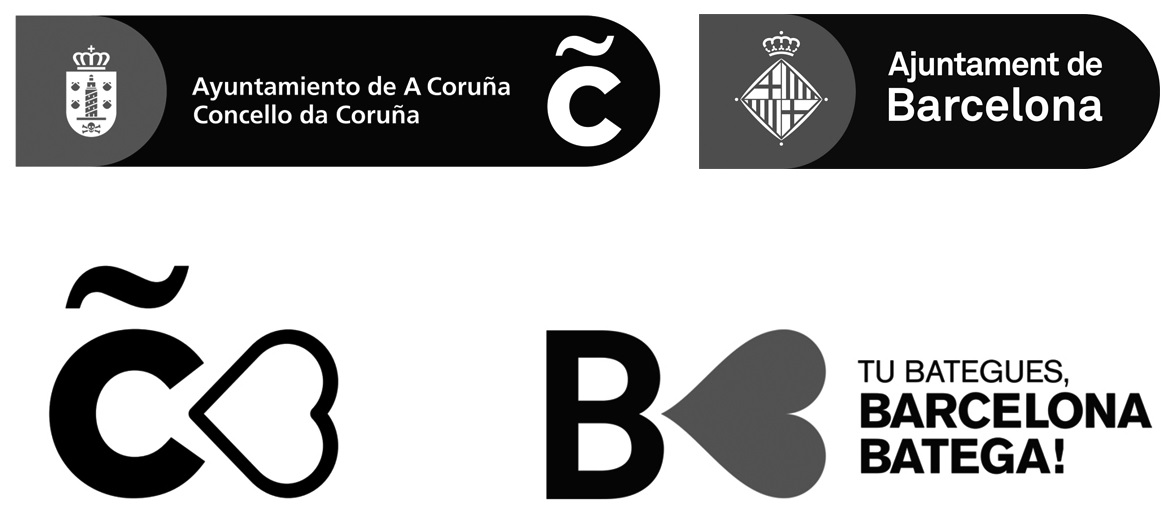Símbolos corporativos de A Coruña y Barcelona