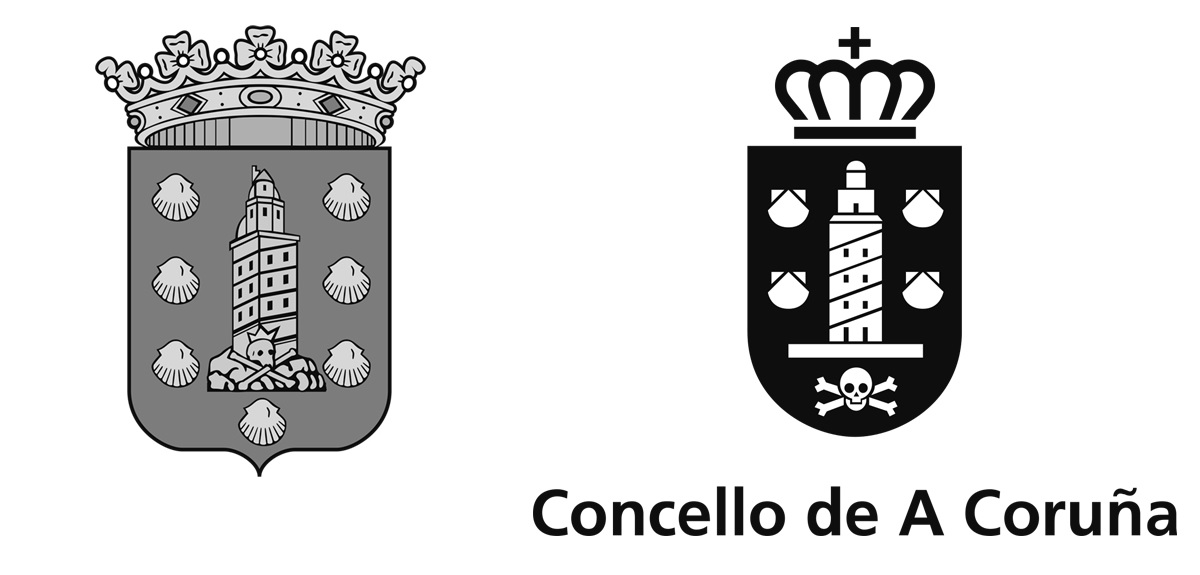 Escudo de la ciudad de A Coruña (izquierda) y escudo rediseñado por Josep María Trias (derecha)