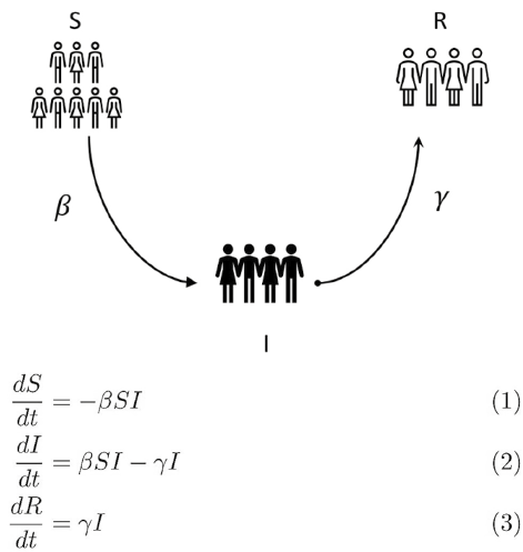 Esquema de la dinmica del modelo SIR y el sistema de ecuaciones diferenciales con los parmetros β y γ