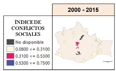 Mapas del índice de conflictos sociales durante 2000-2015