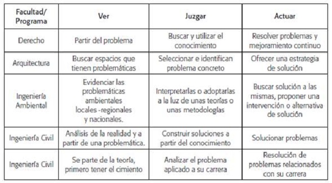 Concepciones del Ver, Juzgar y Actual en docentes de diferentes programas y facultades académicas