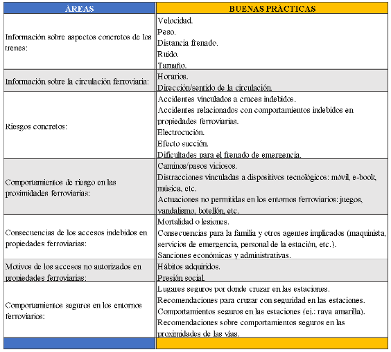 Temas fundamentales a desarrollar en el marco de actuación de los programas sobre seguridad vial ferroviaria