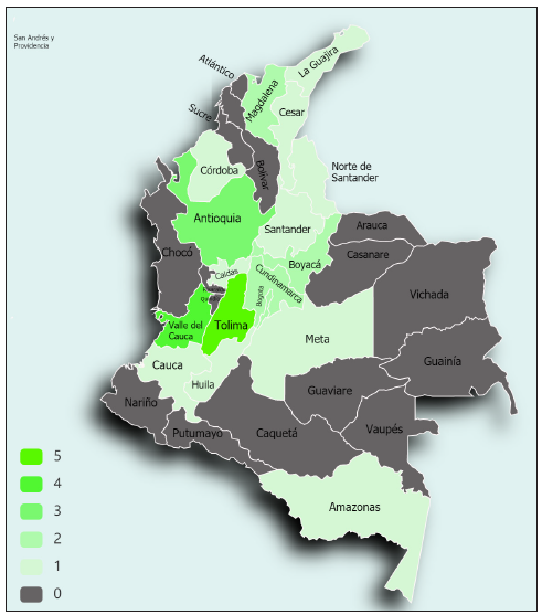 Mapa de calor sobre la cantidad y localizaci�n de las investigaciones relacionadas con medio ambiente y naturaleza