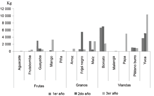 Producción de los diferentes cultivos en el
período.