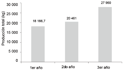 Producción total en la finca Guamá.