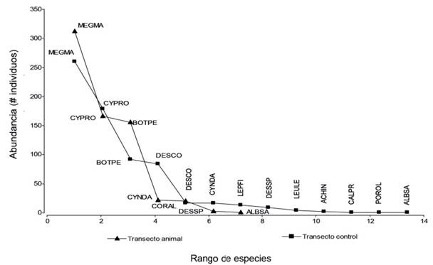 Rango y abundancia de especies.