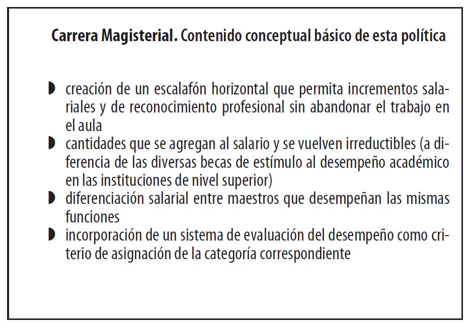 Carrera Magisterial. Contenido
conceptual básico de esta política