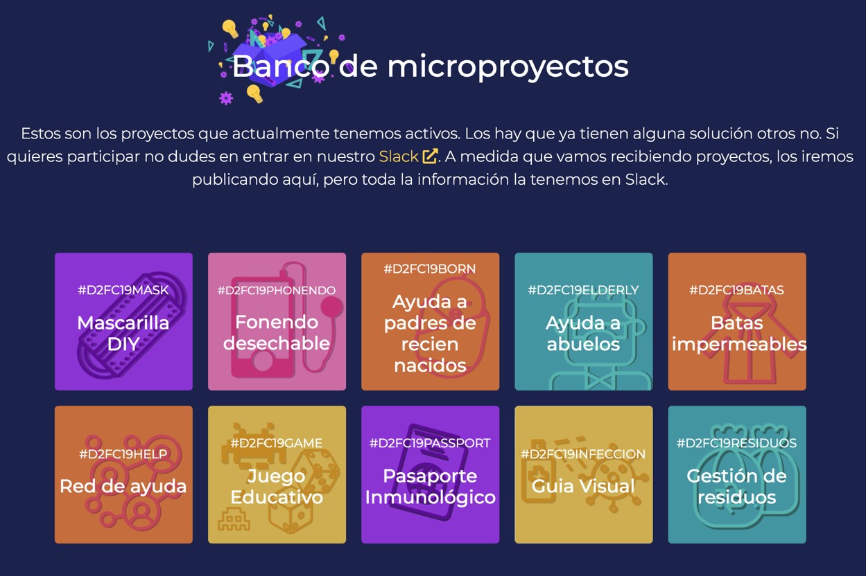 Men&uacute; de proyectos activos en la plataforma