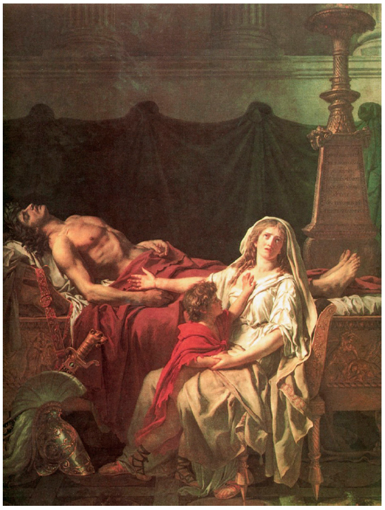 Andr&ocirc;maca pranteando Heitor. Jacques-Louis David, 1783.