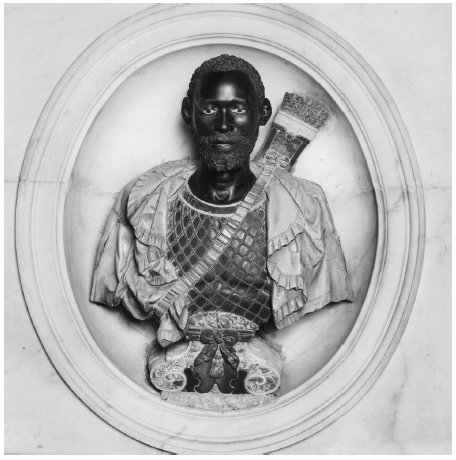 − Francesco Caporale. Bust of António Manuel ne Vunda, 1629, polychrome marble. Santa Maria Maggiore Baptistery, Rome. Photograph: W.E.B. Du Bois Research Institute - Harvard University.